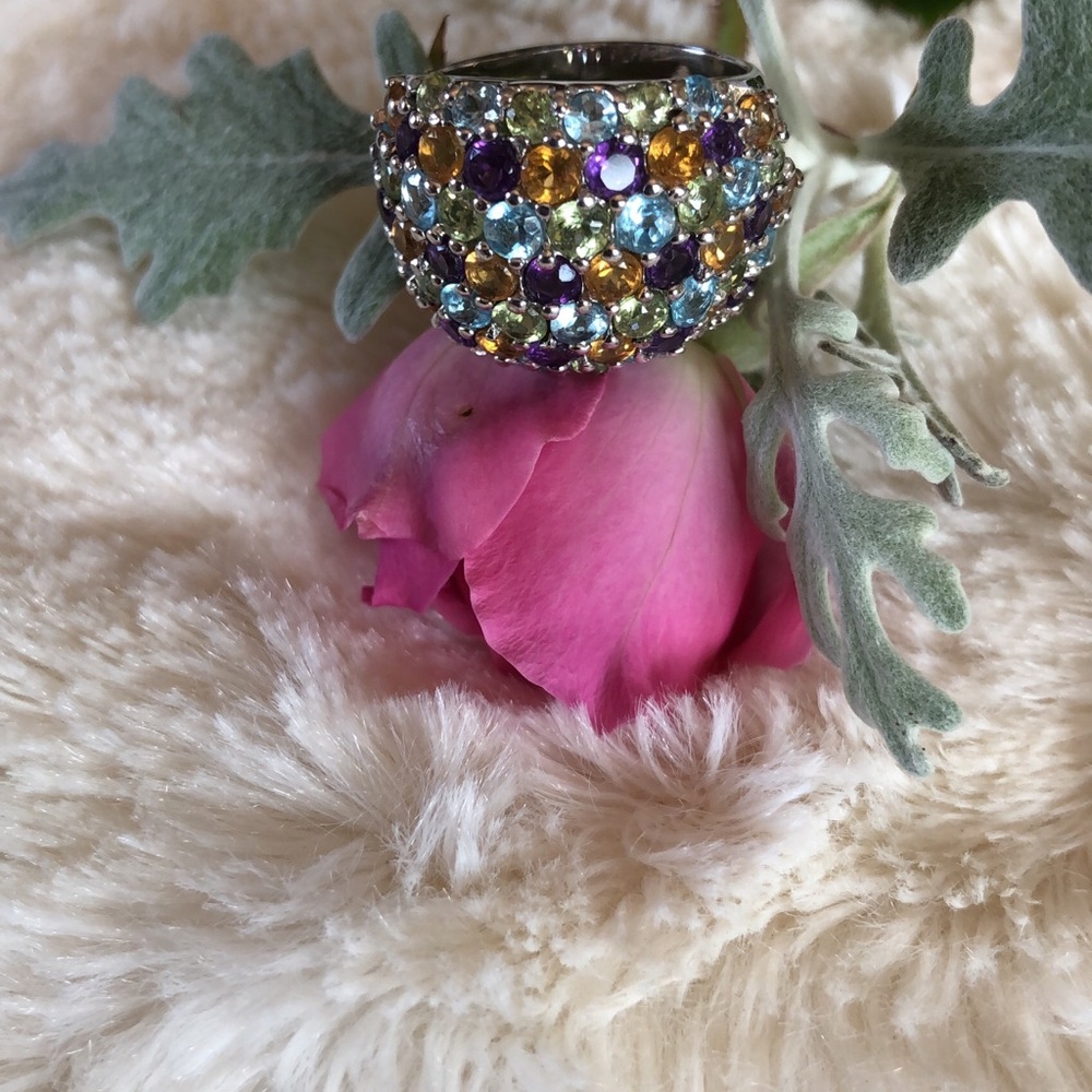 925 Multi-Colored Stone Dome Ring - image 1